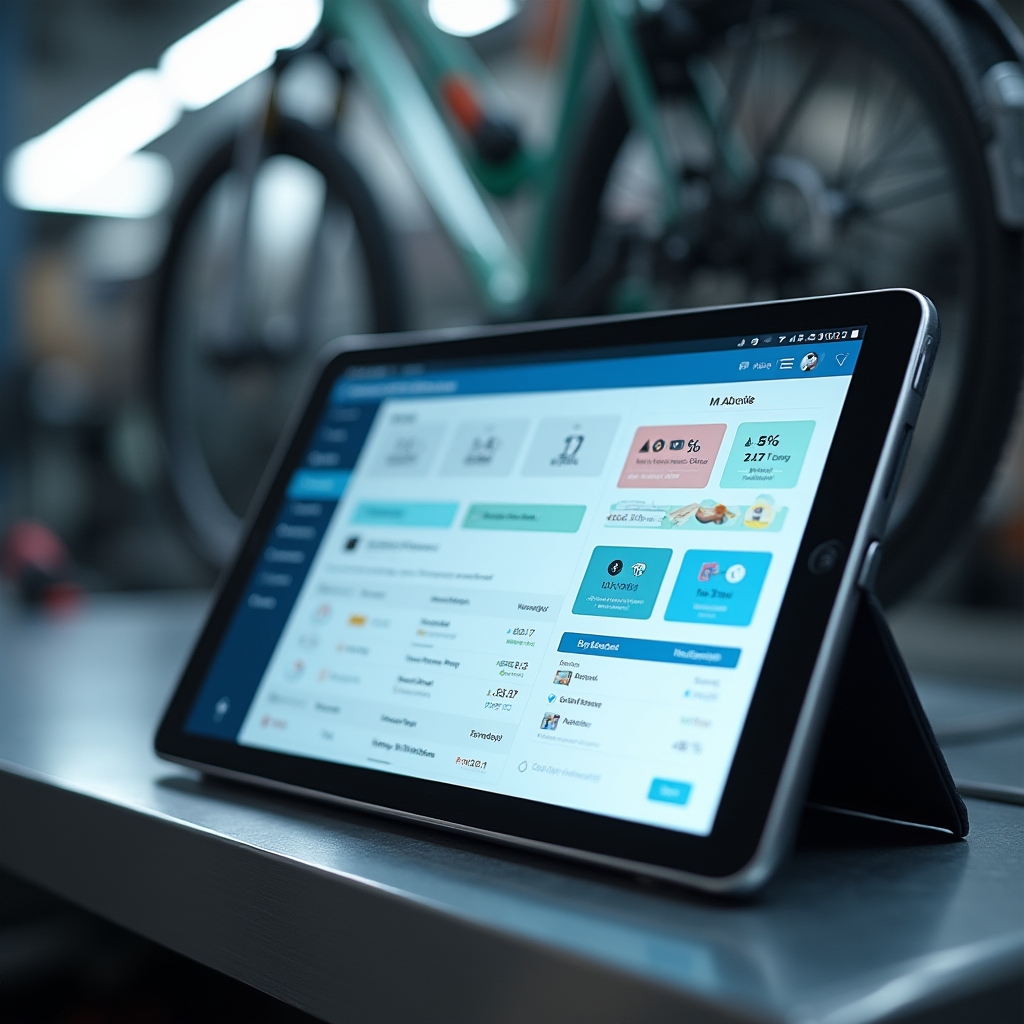 Fahrradwerkstatt Software Dashboard auf einem Tablet